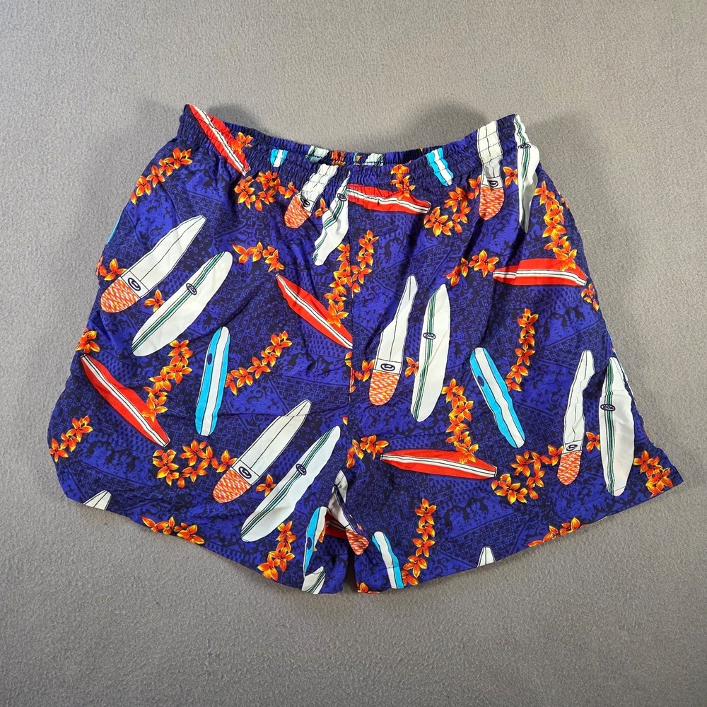 Vintage Iguana Sportswear Trunks Mens Large Floral Surf Beach Swim Shorts Blue